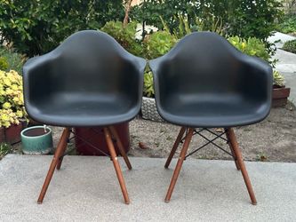Pair of Eames Style Molded Plastic Eiffel Base Arm Chairs