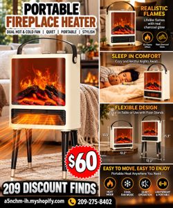 Portable Fireplace Heater with Hot and Cold Fan