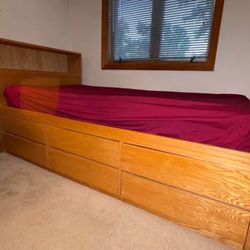 Scandinavian Design Twin Bed with Bookshelf and 6 Drawers (optional mattress included, if needed!)