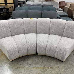Granvia Taupe Boucle Sectional Sofa, 2-Seater Curved Sofa
