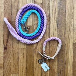 NEW Pink Rope Collar and Ombré Rope Leash