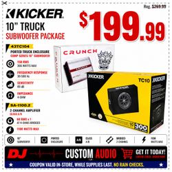 Kicker TC10 C10 Bass System Ported 10" Comp Subwoofer 43TC10 Crunch 2 Channel Amplifier 300 Watt Package 🚨 Payment Options Available 🚨 No Credit Nee