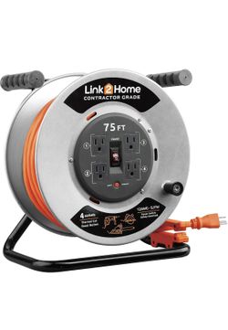75 Ft. Contractor Grade Retractable Extension Cord Reel with 4 Outlets