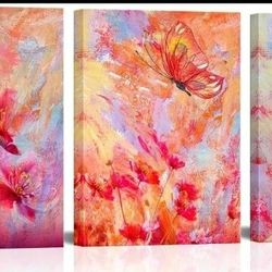 Fochorlo 3 Pieces Flowers Wall Art Buttfly Picture