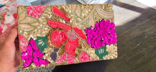 Sequins Beaded Floral Clutch Purse