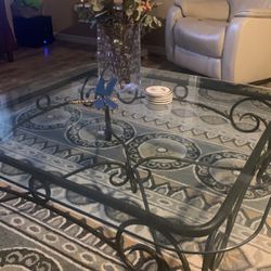 Iron And Glass Top Coffee Table