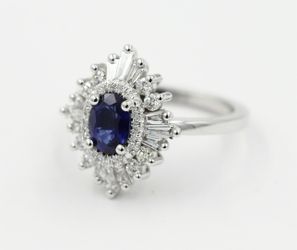 14K White Gold Diamond and Blue Sapphire Engagement Ring