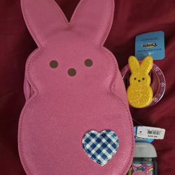 Bath and body works peeps pink marshmallow mini backpack And Peeps marshmallow bunny car fragrance holder