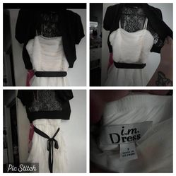 Juniors White Dress With Black Sweater Shaw 7/8