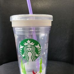 Starbucks Clear Frosted Mug Cup with Straw. 6.5. Inches Tall.