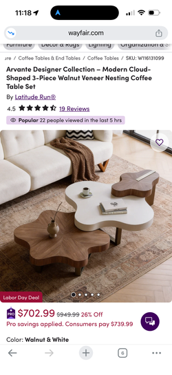 Cloud Shaped Nesting Coffee Table Set (3 Piece) Walnut & White