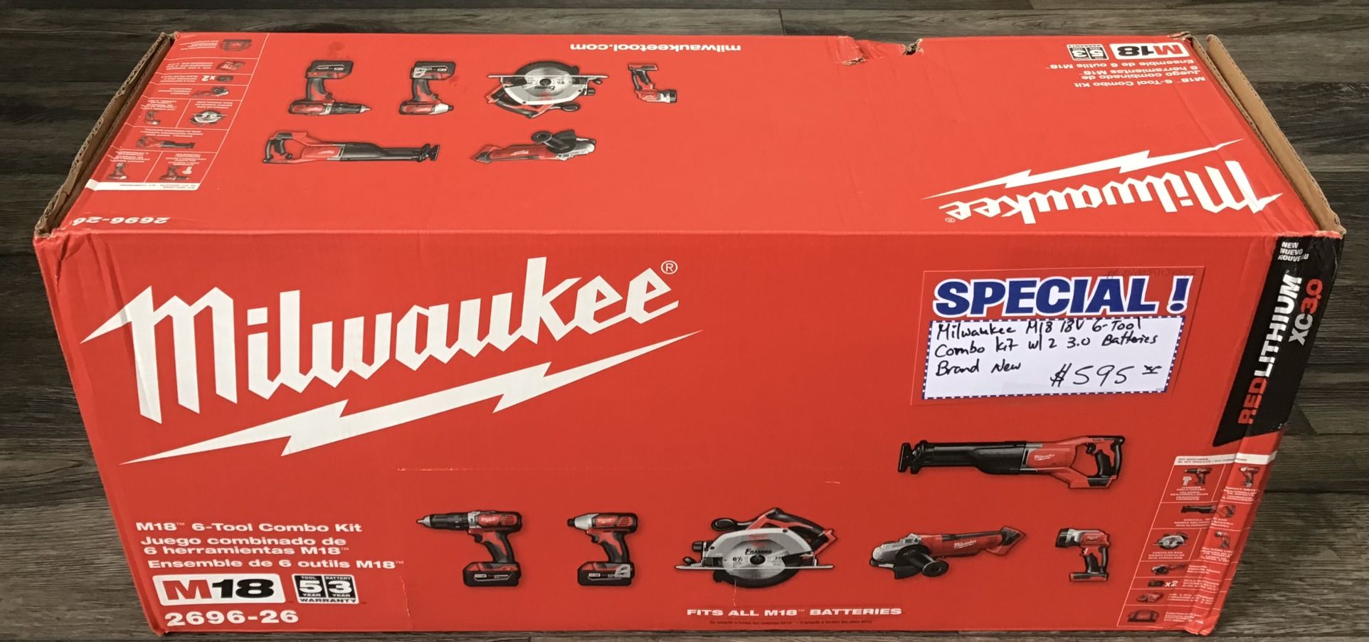 Milwaukee M18 18V 6-Tool Combo Kit W/ 2 3.0 Batteries Brand New