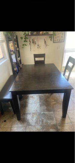 Dark Brown Wood Dining Table with Chairs