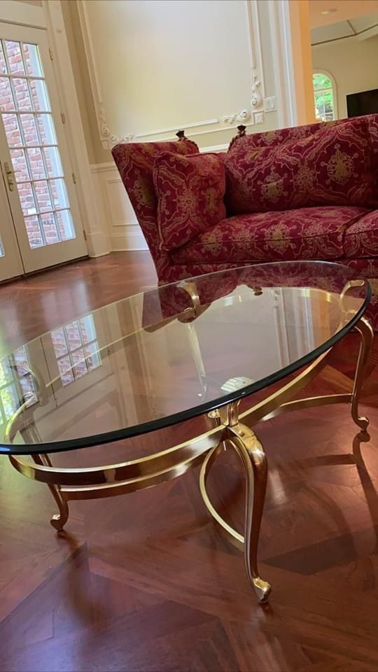 Ethan Allen solid brass glass coffee table