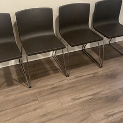 Set Of 4 IKEA LIlLANAS Stackable Dining Chairs With Chrome Plated Legs And Dark Brown Faux Leather Ergonomically designed Seats