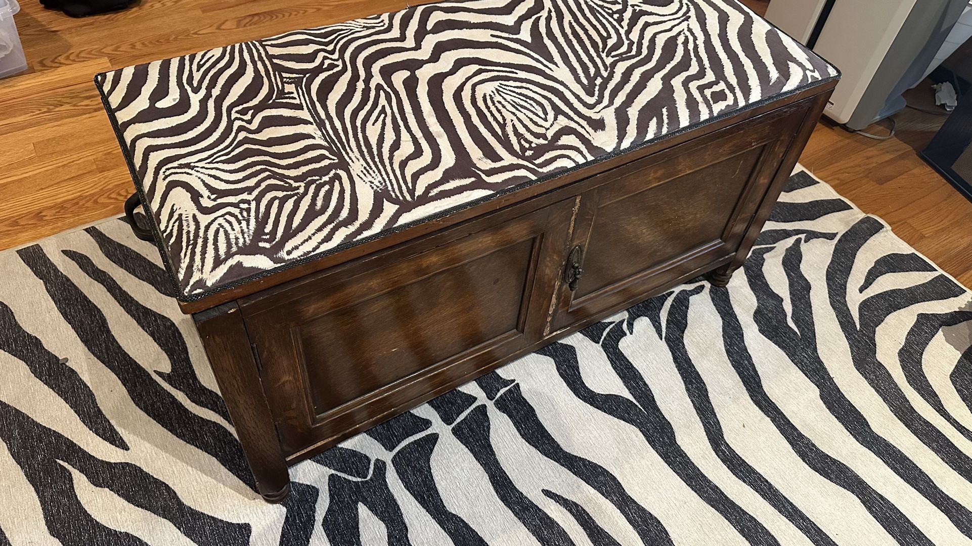 Antique Trunk With Zebra fabric