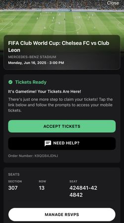 Chelsea FC vs Club León – FIFA Club World Cup – 2 Tickets (Atlanta, GA)