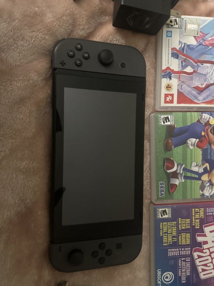 Nintendo Switch With Gray Controllers + 3 Games