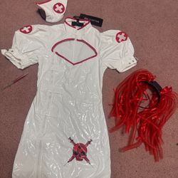 New small white Vinal dolls kill nurse dress costume outfit fetish goth gothic