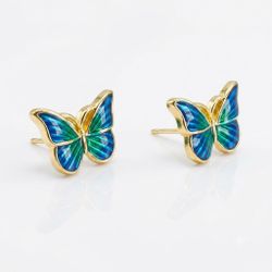 Elegant Oil Painted Green Butterfly Animal Jewelry Earrings Stud for Women Girl