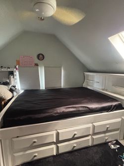Trendwood Queen Captain’s Storage Bed – White | 6 Drawers + Hidden Storage | Bookcase Headboard