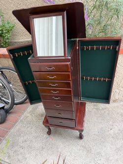 Standing Jewelry Armoire with Mirror and Drawers