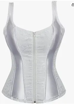 NWOT White Corset with Stays, Front Zip, Laces (sz 6XL)