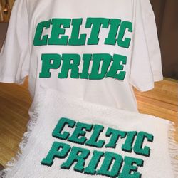 BOSTONS CELTICS PRIDE TEE - SHIRT (LARGE) & PERSONAL COURT SIDE TOWEL 