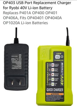 OP403 USB Port Replacement Charger for Ryobi 40V Li-ion Battery
Replaces P401A OP400 OP401 OP406A, Fits OP40401 OP4040A OP1020A Li-ion Batteries