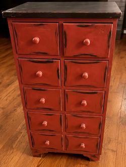 RED 10-DRAWER APOTHECARY CABINET