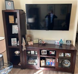 Dark Walnut Media Console with Matching Side Towers