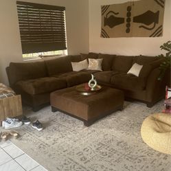 Brown Couch With Chaise And Ottoman 