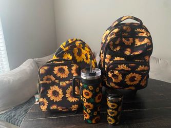 Sunflower Print Backpack and Lunch Bag Set