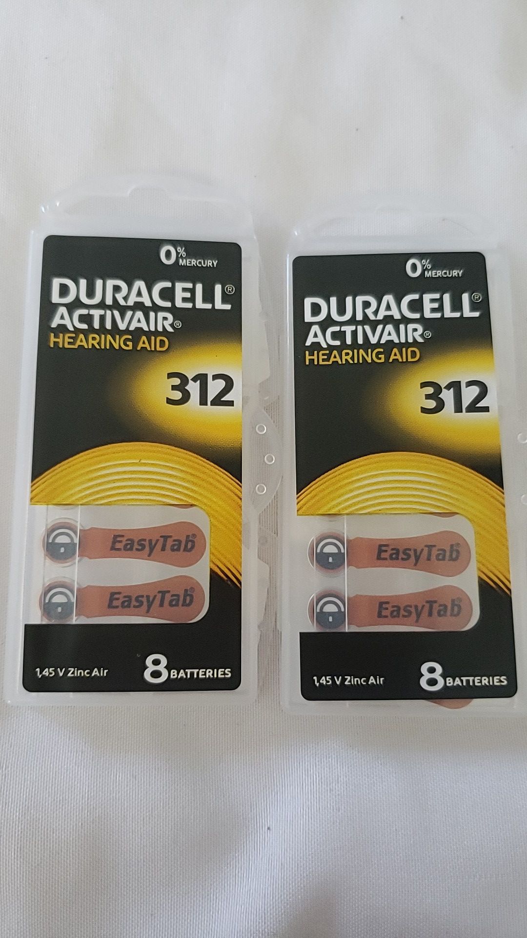 Duracell Activair 16 batteries size 312 hearing aid batteries