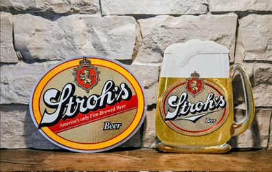 Vintage Strohs Beer Embosograph Sign Lot 1970s 3D Mug Oval Bar Man Cave Decor!