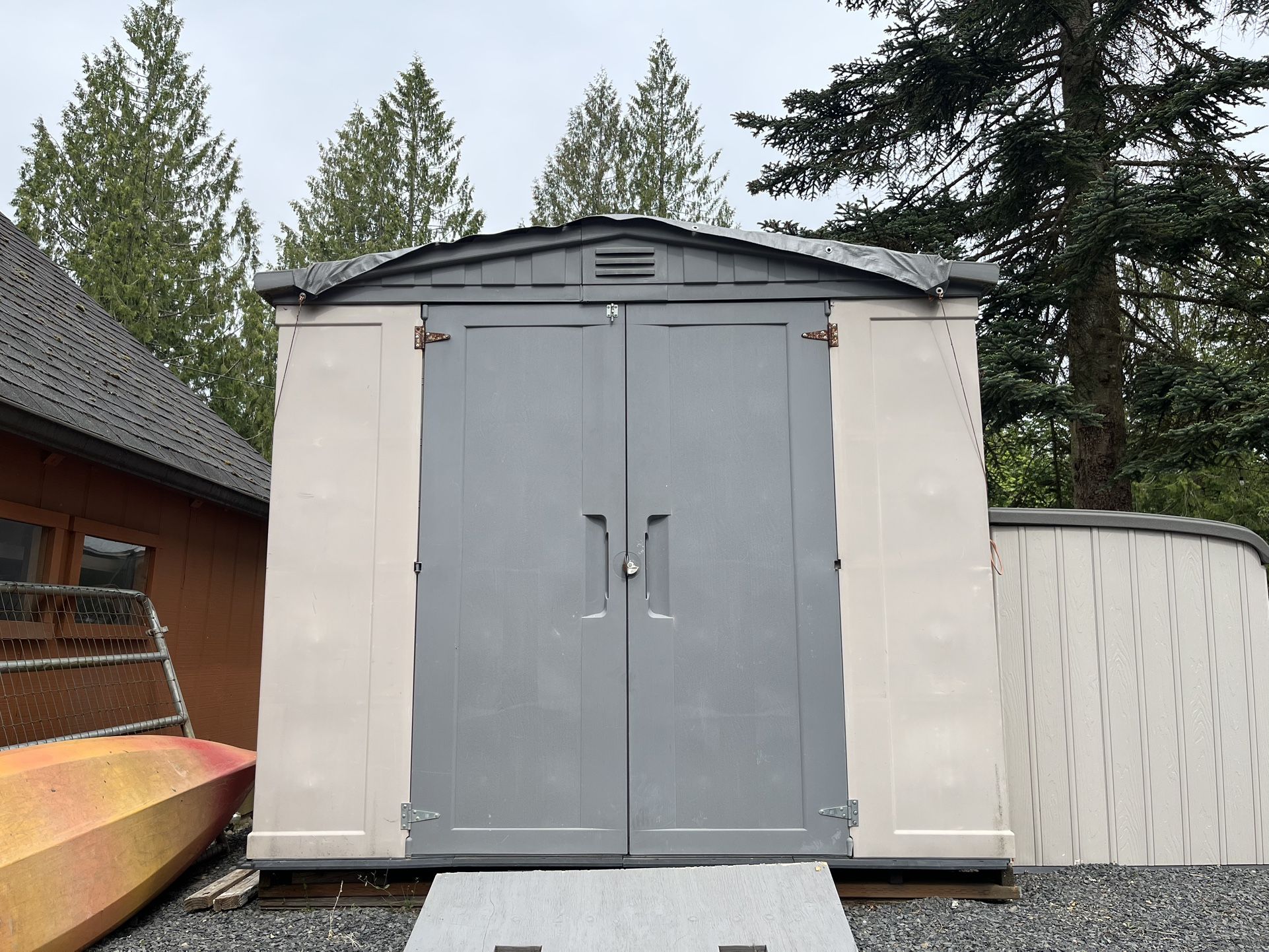 Storage Shed, Rototiller, Generator, And Two Lawn Mowers