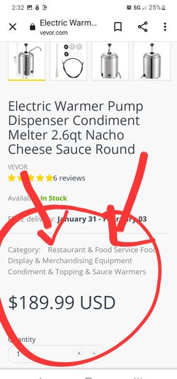 VEVOR Electric Warmer Pump Dispenser Condiment Melter 2.6qt Nacho Cheese Sauce