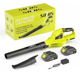 SOYUS 20V Leaf Blower Cordless with 2x2.0Ah Battery and Charger(Green)  150 MPH, Two-Speed Mode, Blowers for Lawn Care, Debris Dust Cleaning