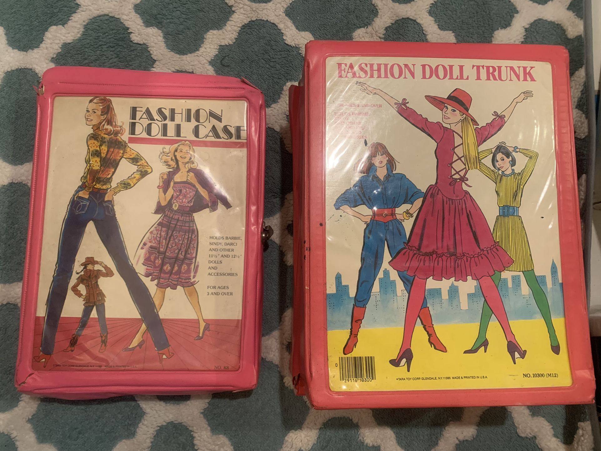 2 Vintage Tara Toy Fashion Doll Trunk W/ Barbie Ken Dolls Storage Case Mattel
