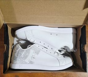 New DC Shoes White Low-Top Sneakers with Rhinestones