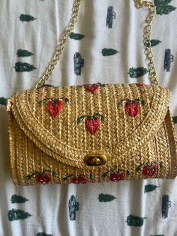 Strawberry Straw Crossbody Bag