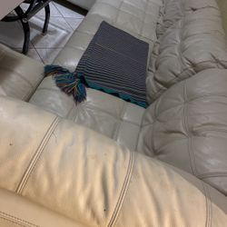 Large Cream Colored Italian Leather Couch 