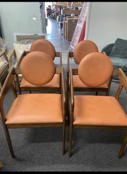 Assembled New Wooden Dining Chairs Set of 4 PU Leather Upholstered Dining Room Chairs w/Armrests