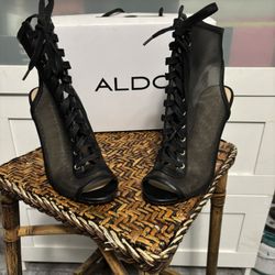 ALDO BLACK 4 Inches Sandal Heels 