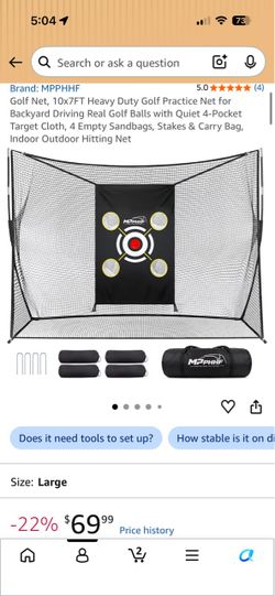 Golf Net, 10x7FT Heavy Duty Golf Practice Net & Mat for Backyard Driving Real Golf Balls with Quiet 4-Pocket Target Cloth, 4 Empty Sandbags, Stakes &