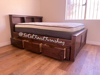 Queen bed and mattress with drawers