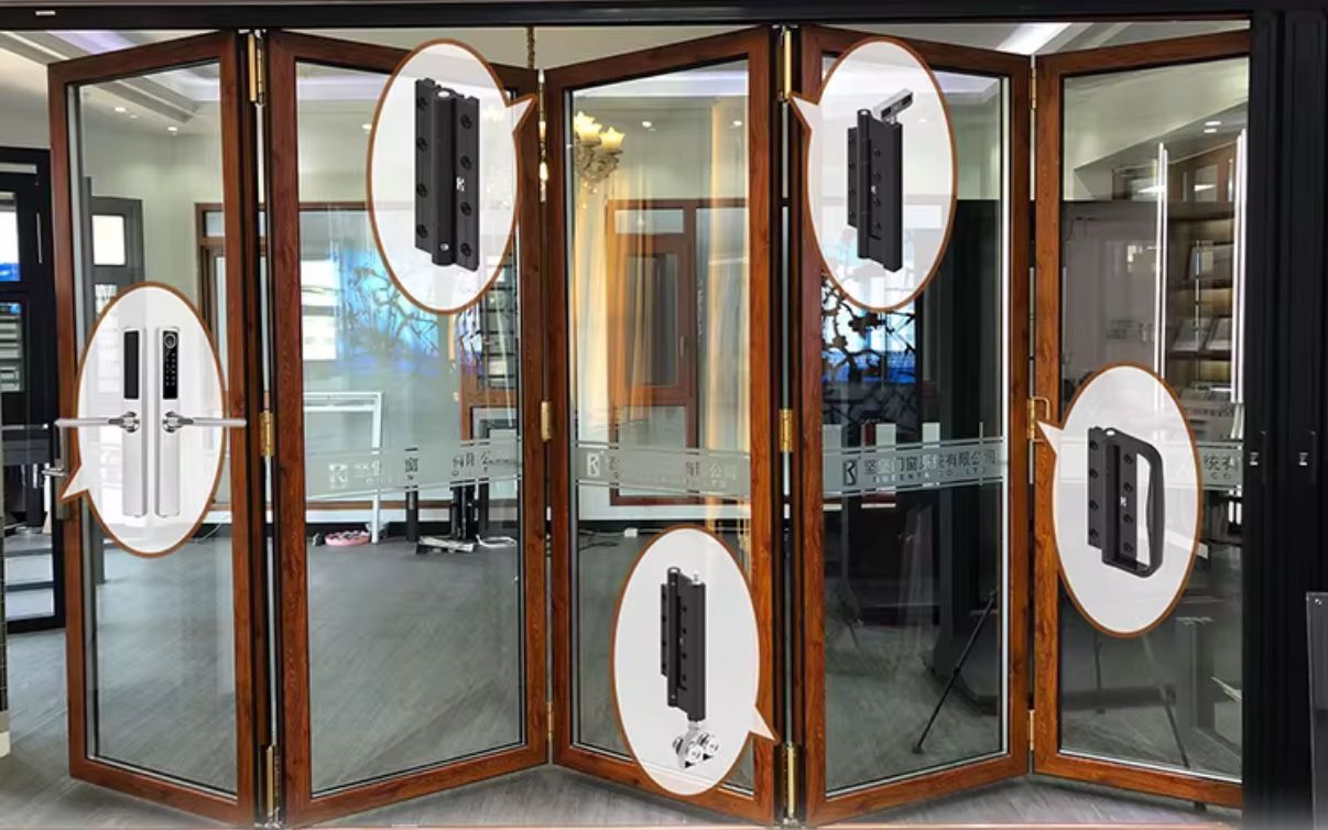 By folding patio door guides and carriers