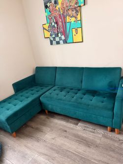 Teal Velvet Sectional Sofa with Chaise