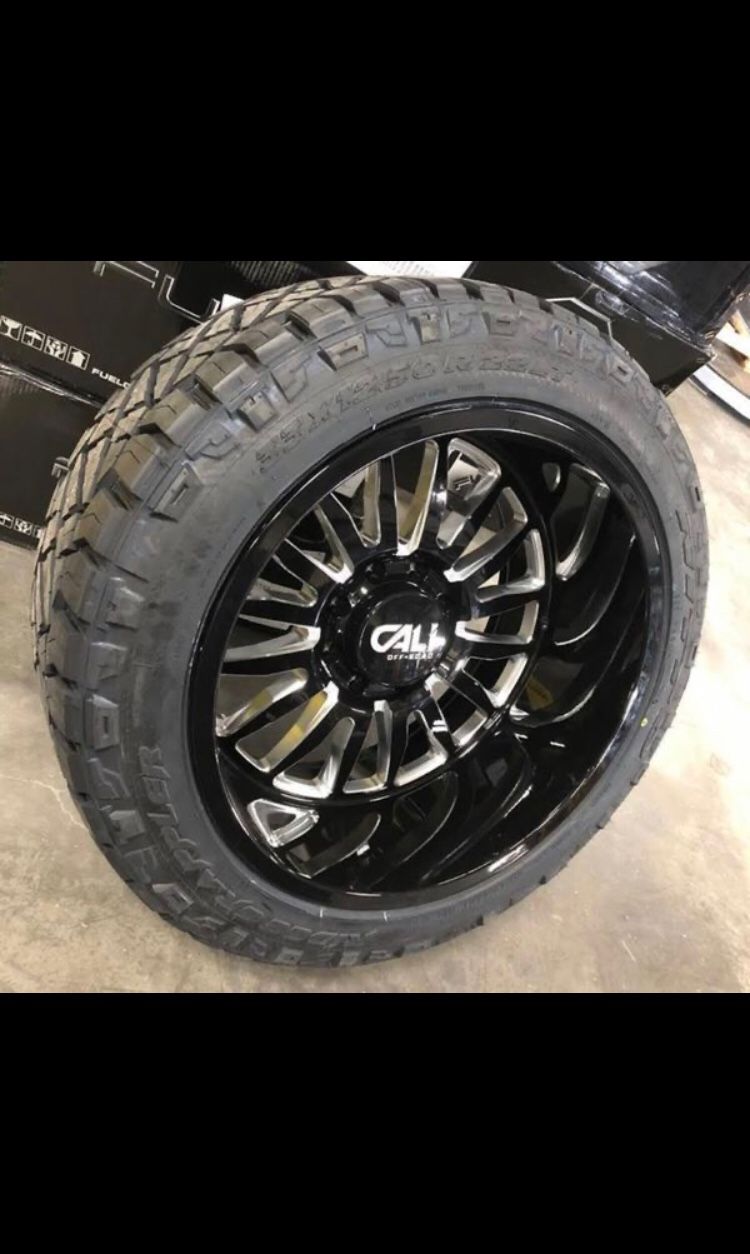 BRAND NEW 22 INCH RIMS AND TIRES CALI SUMMIT 22x12 33x12.50r22 NITTO RIDGE GRAPPLER TIRE FOR SALE $50 DOWN FINANCE AVAILABLE NO CREDIT NEEDED