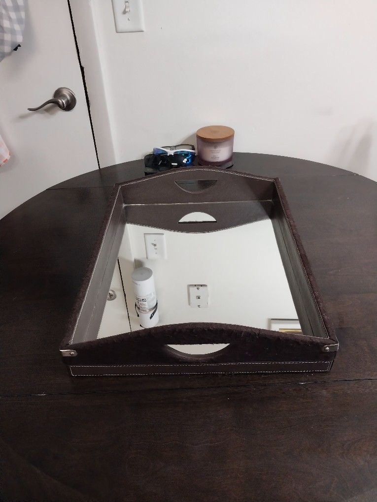 Abassi Good Crafts (Made In India)Leather,Felt With Mirrored Bottom Tray